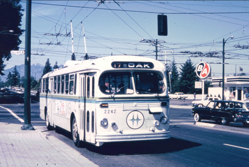 Vintage photo of Vancouver trolley bus.